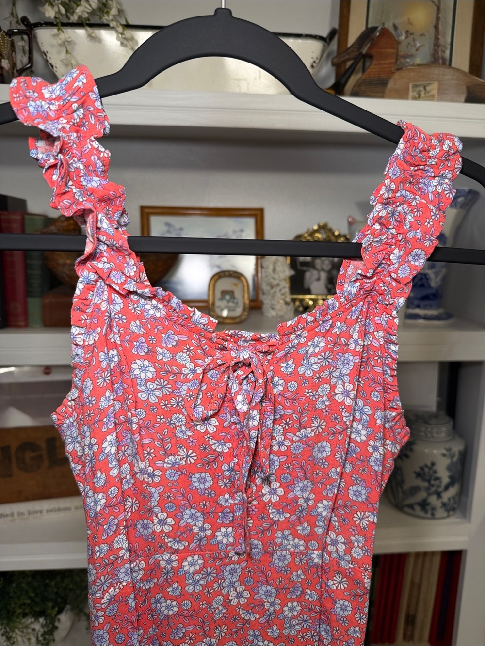 Coral Floral Ruffle-Strap Maxi Dress